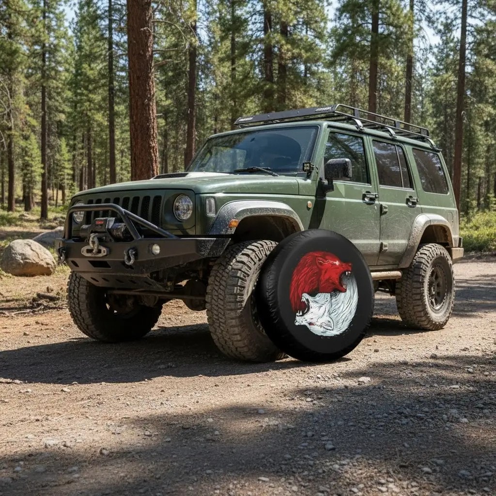Red White Wolf Designed Spare Wheel Tire Cover